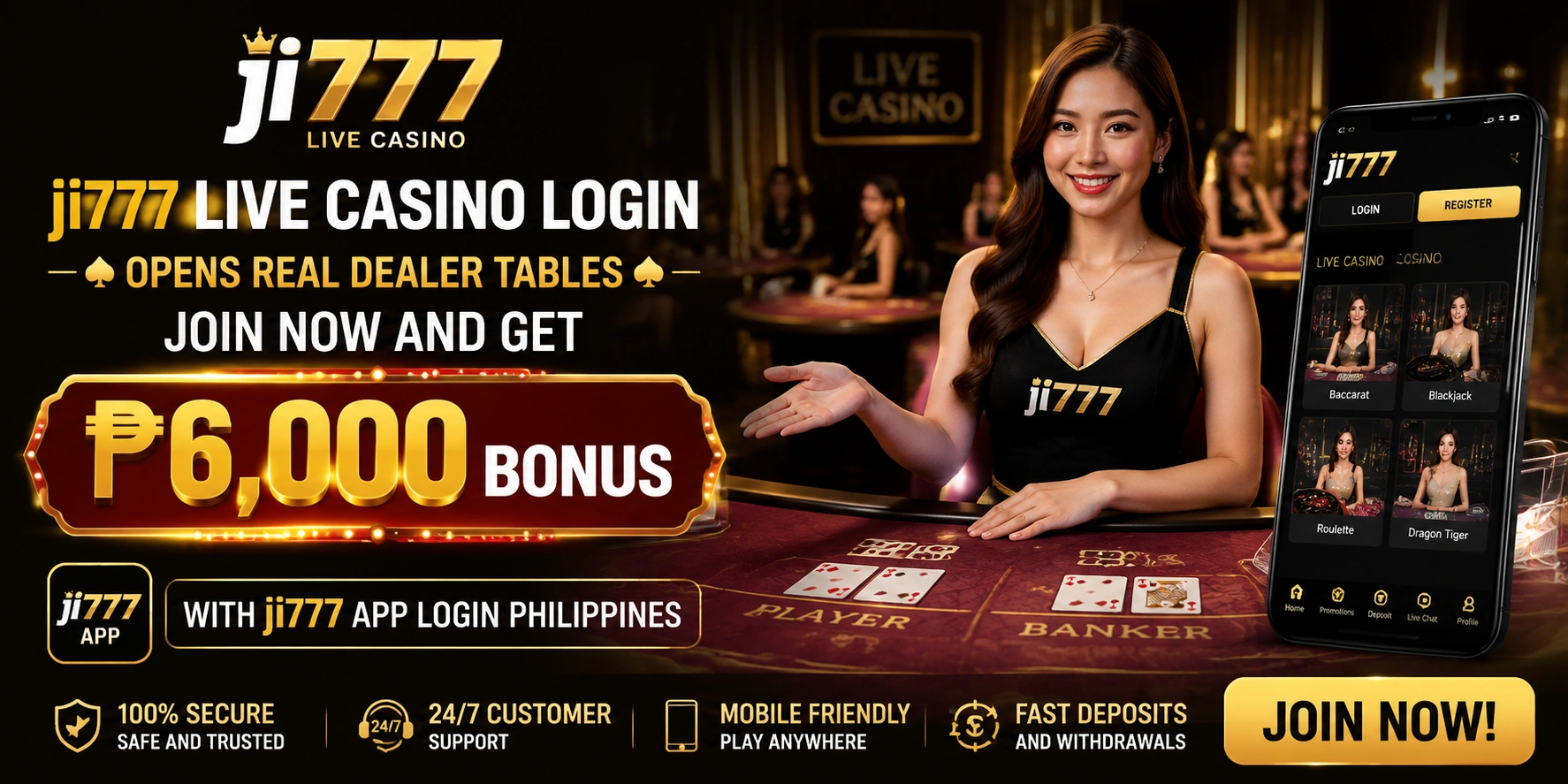JI777 Casino mobile live casino view